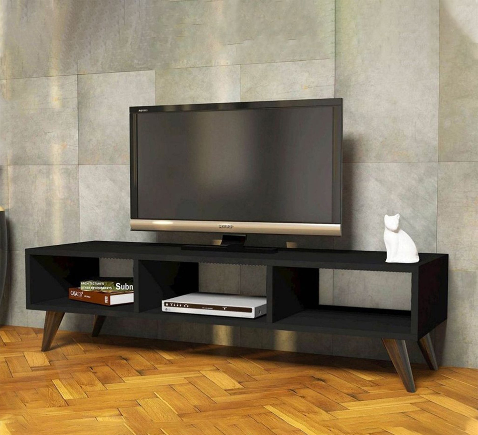 black-tv-stand-120-cm-furniture-vitrine-furniture-836674.jpg ترابيزة تليفزيون 40X140 سم - الصورة 1